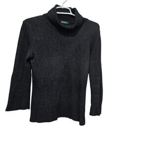 Benetton Italian Wool Angora Cashmere Turtleneck Sweater Small Gray